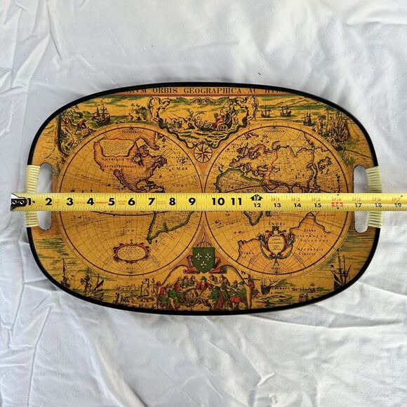 Set Of 4 VTG MCM Old World Map Globe Serving Tray M.B. Daniels & Co. New York - Picture 10 of 11